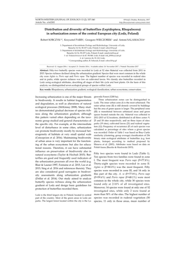 Distribution and Diversity of Butterflies (Lepidoptera, Rhopalocera) in Urbanization Zones of the Central European City (Lodz, Poland)