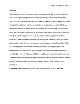 ERPS of LEXCAL BIAS Abstract Contextual Information Influences How We Perceive Speech, but It Remains Unclear at Which Level