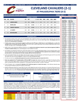 Cleveland Cavaliers (2-1) at Philadelphia 76Ers (0-2)