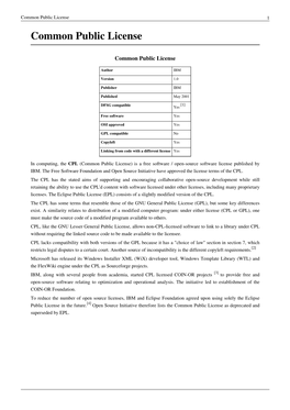 Common Public License 1 Common Public License