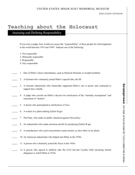 Teaching About the Holocaust Assessing and Defining Responsibility