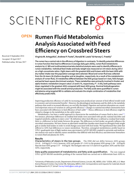 Rumen Fluid Metabolomics Analysis Associated with Feed Efficiency on Crossbred Steers Received: 8 September 2016 Virginia M