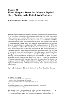 Use of Marginal Water for Salicornia Bigelovii Torr. Planting in the United Arab Emirates