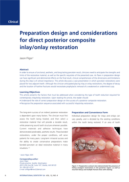 Preparation Design and Considerations for Direct Posterior Composite Inlay/Onlay Restoration