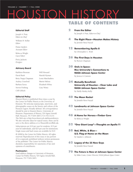 Houston History Is Published Three Times a Year by by Jennifer Ross-Nazzal the Center for Public History at the University of Houston