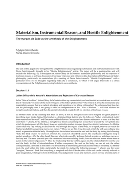 Materialism, Instrumental Reason, and Hostile Enlightenment