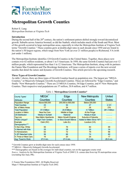 Metropolitan Growth Counties