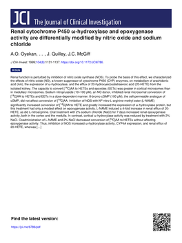 Renal Cytochrome P450 Ω-Hydroxylase and Epoxygenase Activity Are Differentially Modified by Nitric Oxide and Sodium Chloride