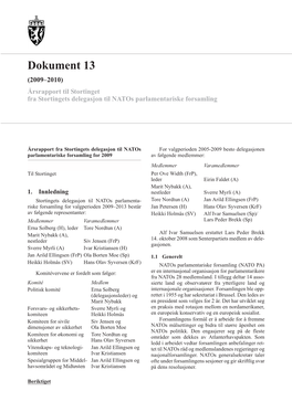 Dokument 13 (2009–2010) Årsrapport Til Stortinget Fra Stortingets Delegasjon Til Natos Parlamentariske Forsamling