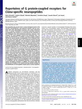 Repertoires of G Protein-Coupled Receptors for Ciona-Specific Neuropeptides