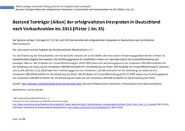 Bestand Tonträger (Alben) Der Erfolgreichsten Interpreten in Deutschland Nach Verkaufszahlen Bis 2013 (Plätze 1 Bis 25)