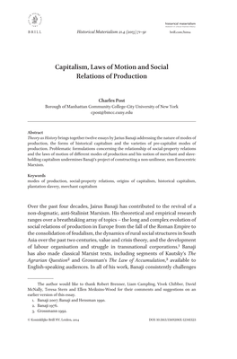 Capitalism, Laws of Motion and Social Relations of Production