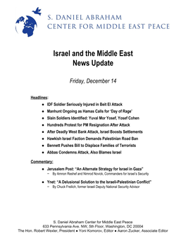 Israel and the Middle East News Update