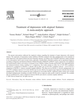 Treatment of Depression with Atypical Features: a Meta-Analytic Approach