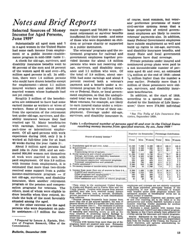 Selected Sources of Money Income for Aged Persons, June 1959