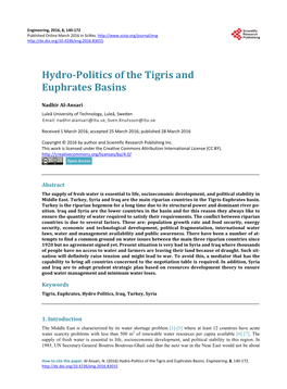 Hydro-Politics of the Tigris and Euphrates Basins