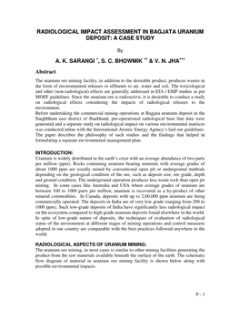 Radiological Impact Assessment in Bagjata Uranium Deposit: a Case Study