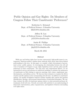 Public Opinion and Gay Rights: Do Members of Congress Follow Their Constituents’ Preferences?