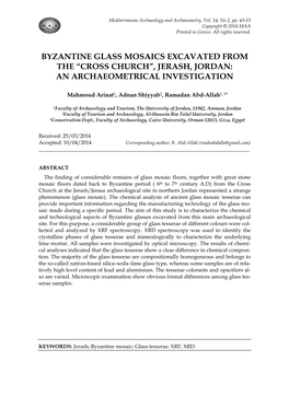 Byzantine Glass Mosaics Excavated from the “Cross Church”, Jerash, Jordan: an Archaeometrical Investigation