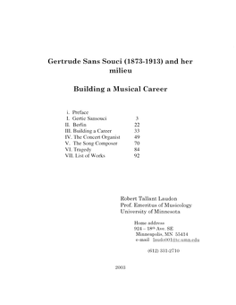 Gertrude Sans Souci (1873-1913) and Her Milieu Building a Musical Career