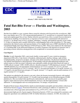 Fatal Rat-Bite Fever --- Florida and Washington, 2003