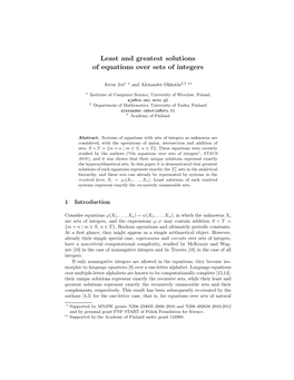 Least and Greatest Solutions of Equations Over Sets of Integers