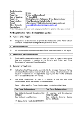 Nottinghamshire Police Collaboration Update
