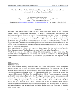 The East Pokot Pastoralists in Conflict Siege: Reflections on Cultural Interpretations of Persistent Conflict