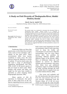 A Study on Fish Diversity of Thodupuzha River, Idukki District, Kerala