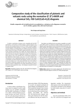 Comparative Study of the Classification of Plutonic and Volcanic Rocks Using the Normative Q' (F')-ANOR And