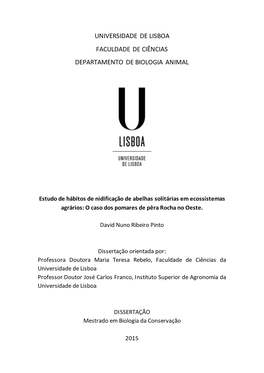 Universidade De Lisboa Faculdade De Ciências Departamento De Biologia Animal