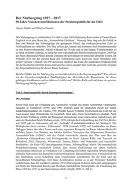 Der Nürburgring 1927 – 2017 90 Jahre Visionen Und Illusionen Der Strukturpolitik Für Die Eifel