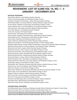 Reviewers' List of Gjms Vol 16, No. 1