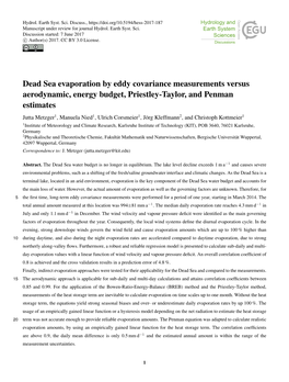 Dead Sea Evaporation by Eddy Covariance Measurements Versus