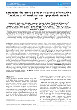 Relevance of Executive Functions to Dimensional Neuropsychiatric Traits in Youth