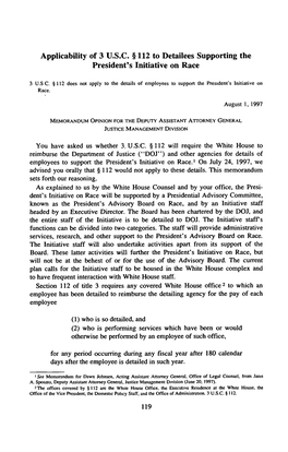 Applicability of 3 U.S.C. § 112 to Detailees Supporting the President’S Initiative on Race