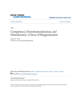 Competency, Deinstitutionalization, and Homelessness: a Story of Marginalization Michael L