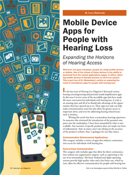 Mobile Device Apps for People with Hearing Loss Expanding the Horizons of Hearing Access