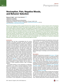 Nociception, Pain, Negative Moods, and Behavior Selection