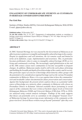 Engagement of Undergraduate Students As Custodians in Heritage Conservation Enrichment