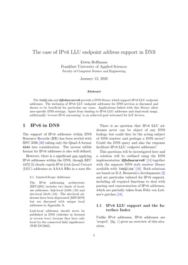 The Case of Ipv6 LLU Endpoint Address Support in DNS