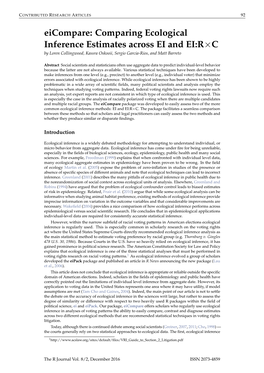 Eicompare: Comparing Ecological Inference Estimates Across EI and EI:R×C by Loren Collingwood, Kassra Oskooii, Sergio Garcia-Rios, and Matt Barreto