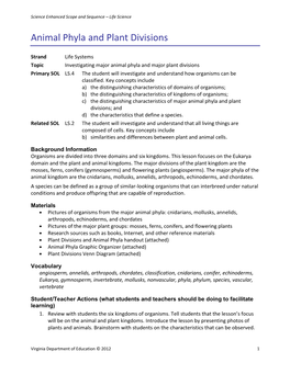 Animal Phyla and Plant Divisions