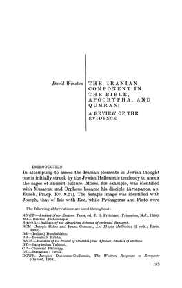 David Winston the IRANIAN COMPONENT in the BIBLE, APOCRYPHA, and QUMRAN: a REVIEW of the EVIDENCE in Attempting to Assess