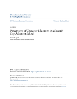 Perceptions of Character Education in a Seventh-Day Adventist School" (2012)