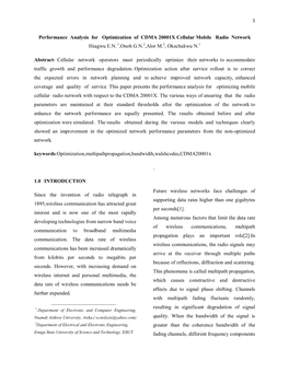 Performance Analysis for Optimization of CDMA 20001X Cellular Mobile Radio Network Ifeagwu E.N