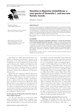 Novelties in Myanmar Umbelliferae: a New Species of Oenanthe L. and Two New Floristic Records