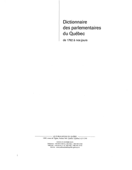 Dictionnaire Des Parlementaires Du Québec De 1792-À