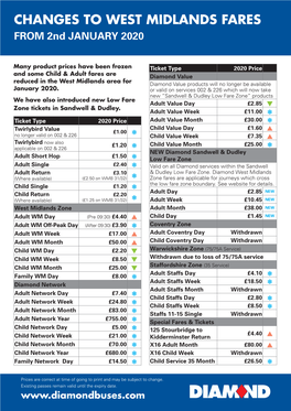 CHANGES to WEST MIDLANDS FARES from 2Nd JANUARY 2020