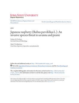 Japanese Raspberry (Rubus Parvifolius L.): an Invasive Species Threat in Savanna and Prairie Pauline M